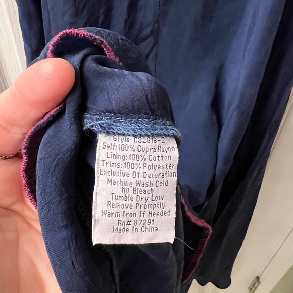 Johnny Was Navy Floral Embroidered Peta Slip Dress - Picture 8 of 8